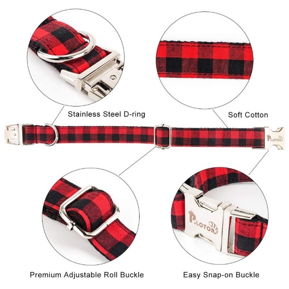 Plaid Dog Collar and Bow - Picture 3 of 5